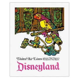 Disneyland - Enchanted Tiki Room - José the Mexican Macaw - United Air Lines - Vintage Airline Travel Poster by James Jebavy c.1968 - Fine Art Rolled Canvas Print 20in x 26in