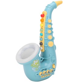 Saxofón de juguete eléctrico para niños, puede reproducir música y ser tocado, teclas de anotación digital, efectos de iluminación dinámicos, instrumento musical, juguete de educación(Azul)