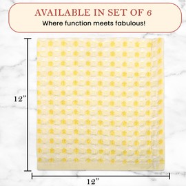 Vintage Vista 100% Cotton Dish Cloths (Pack of 6) - Dish Rags for Washing Dishes - Reusable & Highly Absorbent Kitchen Towels - Multipurpose Kitchen Rags - (12" x 12" - Lemon Yellow Honeycomb)
