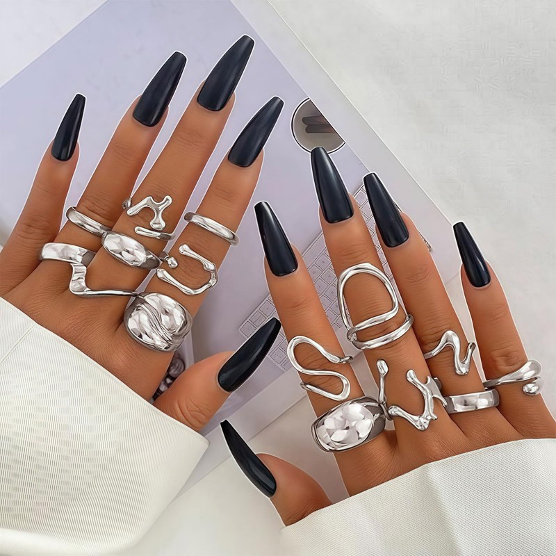BelleVive 15-Piece Set with Chunky Silver Rings for Women, 14
