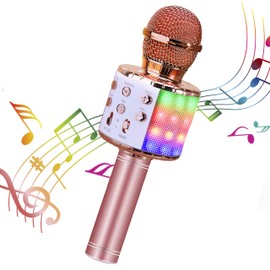 ShinePick Karaoke Microphone, 4 in 1 Wireless Microphone with LED Lights Handheld Portable Karaoke Machine, Home KTV Player, Compatible with Android & iOS Devices(Pink)