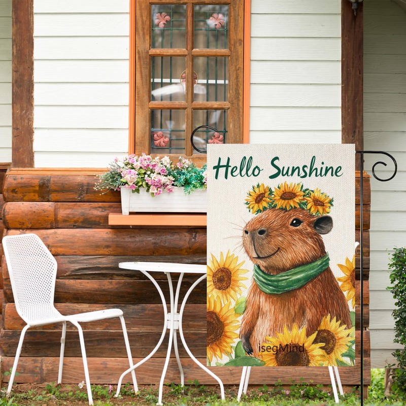 IsegMind Capybara Garden Flag Hello Sunshine Garden Flags, Cute Puppy