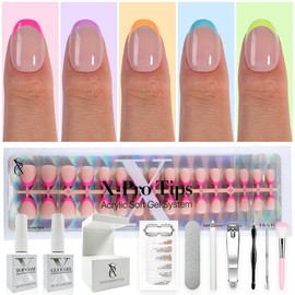 SXC Cosmetics X-Pro Tips French Tip Press On Nails - Vibrant Pastel Glow in the Dark Series Starter Kit Acrylic Soft Gel System Matte Finish Manicure:_GLOW118KIT-XS Almond