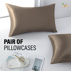 VED Satin Pillow Cases 2 Pack, Silky Pillowcases for hair and skin with Envelope Closure, Standard Size, 50x76 cm (Beige)