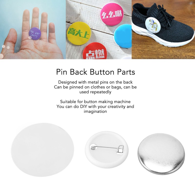 100 Sets Pin Back Button Parts Round Shape Metal Back