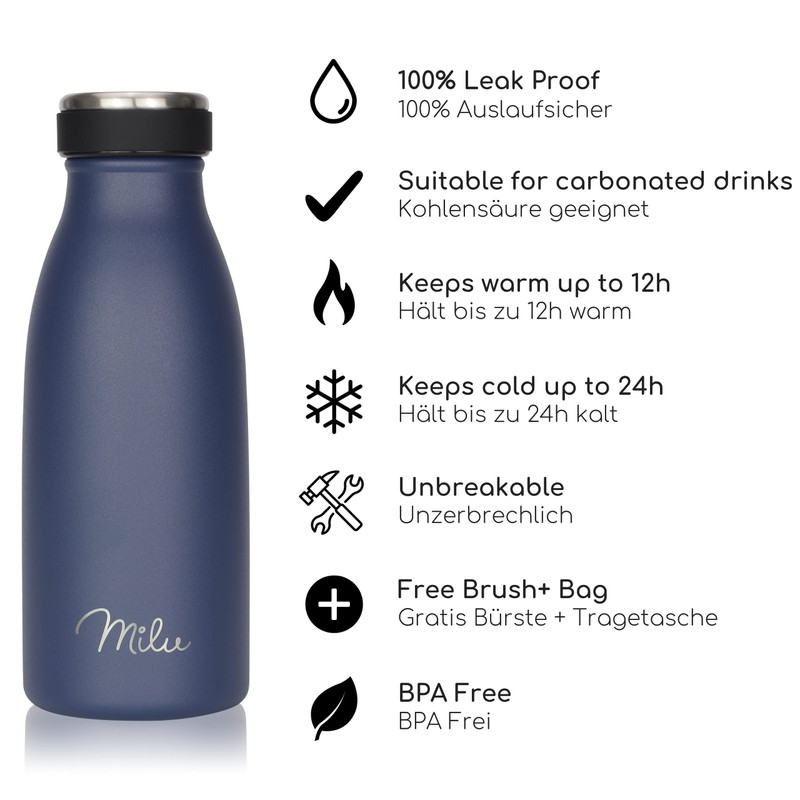 Milu Stainless Steel Drinking Bottle 350 ml, 500 ml, 750