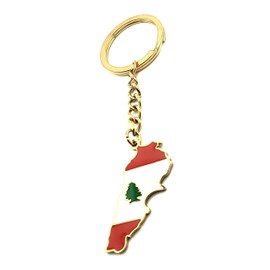 SNS Components Lebanon Lebanese Middle East Eastern Gold Country Flag Key Ring Chain Metal Enamel Keyring