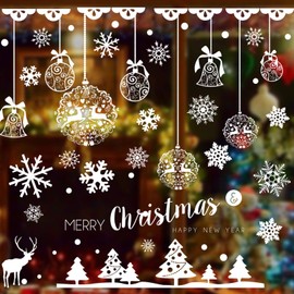 OCATO 275 Pcs Christmas Window Clings Static Snowflakes Window Clings Decals Stickers Christmas Window Decorations Indoor Merry Christmas Winter Wonderland Decorations Ornaments Party Supplies