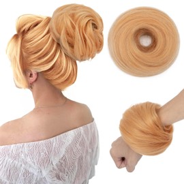 TESSHAIR Thick Human Hair Messy Bun, 100% Real Hair Bun Extensions for Women, Wavy, 25g, #Dark Blonde