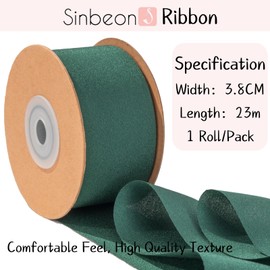 Sinbeon Gift Ribbon, Green, 3.8 cm Wide, 23 m, Chiffon Ribbon, Fabric, Satin Ribbon, Decoration for Wedding, Gift Wrapping, Bouquet, Party, Home