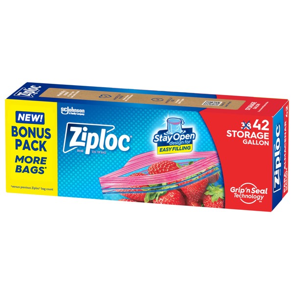 Ziploc Gallon Food Storage Bags, Stay Open Design with Stand-Up