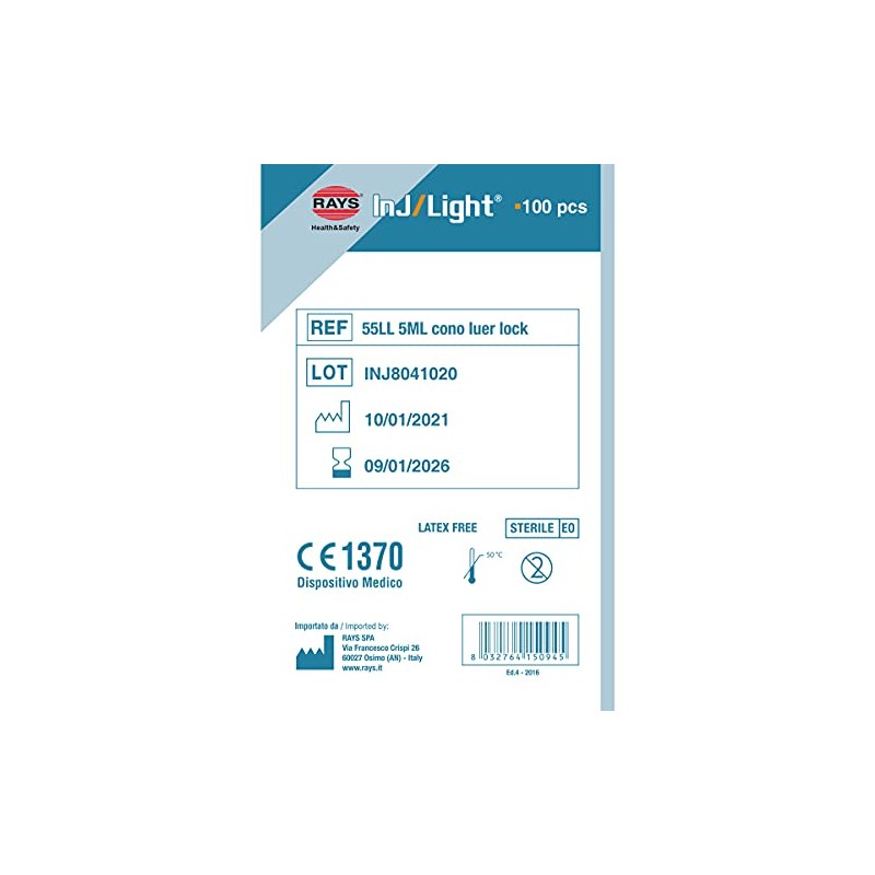 Rays - INJ/LIGHT Needle-free Luer Lock Cone Sterile Disposable Latex