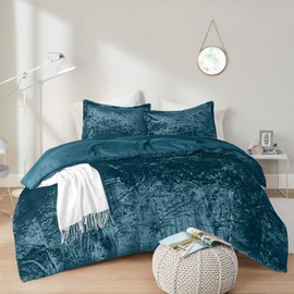 Comfort Spaces Juliette Luxe Comforter Set Velvet Lush with Soft Brushed Microfiber Reverse, All Season Cozy Velvet Bedding Sets, Fluffy Comforter Bed Set, Matching Sham, Teal King 3 Piece