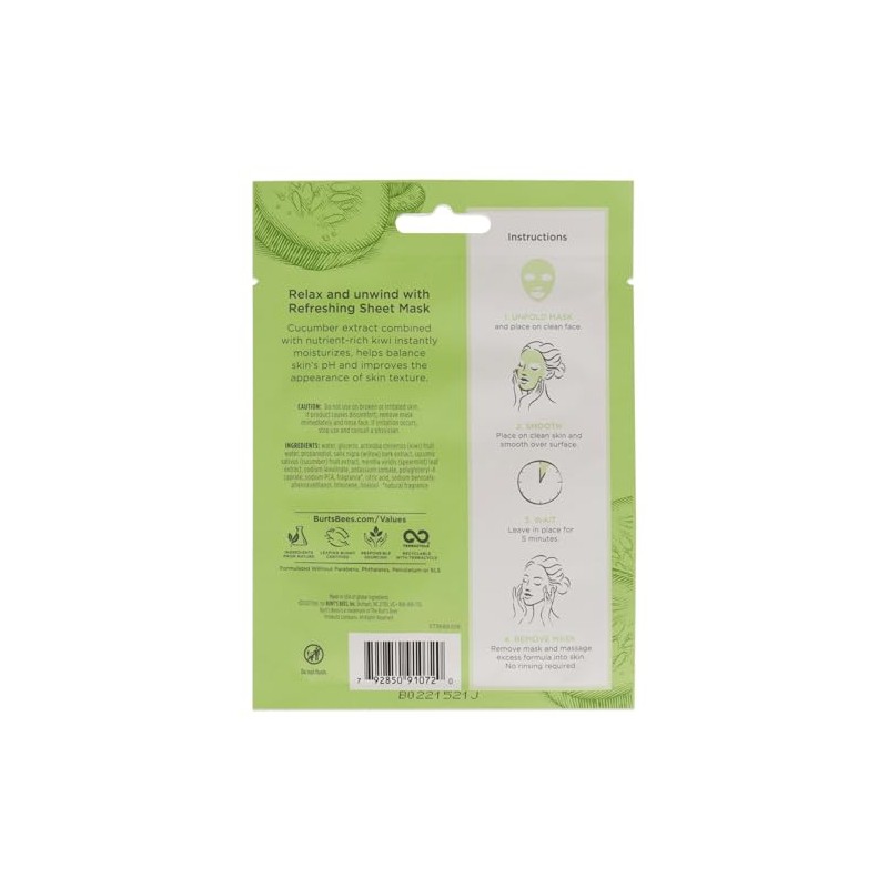 Burts Bees Refreshing Sheet Mask - Cucumber Unisex 1 Pc,