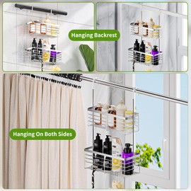 SHANSHUI Shower Hanging Caddy, Double Bathroom Shower Organizer Basket, Shampoo Bracket, Over Door Shower Rack with Hooks, 304 Stainless Steel Rustproof