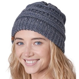 Tough Headwear Beanie for Women - Warm Chunky Cable Beanie Hats for Women, Winter Hats for Cold Weather, Knit Caps for Women & Stocking Caps Gray Melange