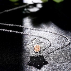 Qings Birthstone Star Necklace 925 Sterling Silver Star Pendant Necklace 12 Months Birthstones Birthday Gift for Women Girls Teenagers, Sterling Silver Cubic Zirconia, Zircon