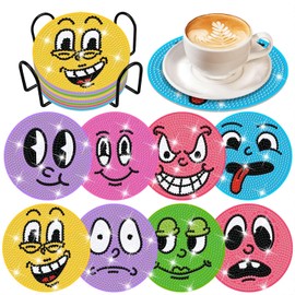 Diamond Painting Coasters DIY Set of 8 Adult Coasters with Holder, 5D Diamond Painting Children Art, Crafts Adult Creative Set Round Beginners Diamond Painting