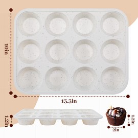 Fimary Muffin Pan - 12 Cups Silicone Muffin Pan Non-Stick Food Grade Silicone Cupcake Pan for Muffins,Tart, BPA Free - Standard Cup Size - Diameter 2.8" Depth 1.2" - Set of 2 Coffee-Colored Spots