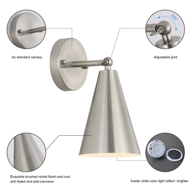 MWZ Brushed Nickel Battery Operated Wall Sconces Set of Two,Wireless