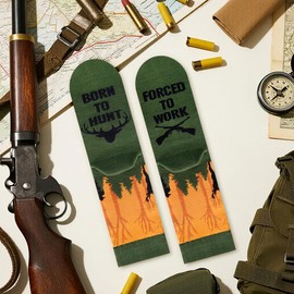 AGRIMONY Funny Hunting Socks for Men Dad Teen Boys - BORN TO HUNT FORCED TO WORK Novelty Silly Crazy Socks - Hunters Accessories Birthday Valentines Fathers Christmas Fun Gifts Ideas Stocking Stuffers