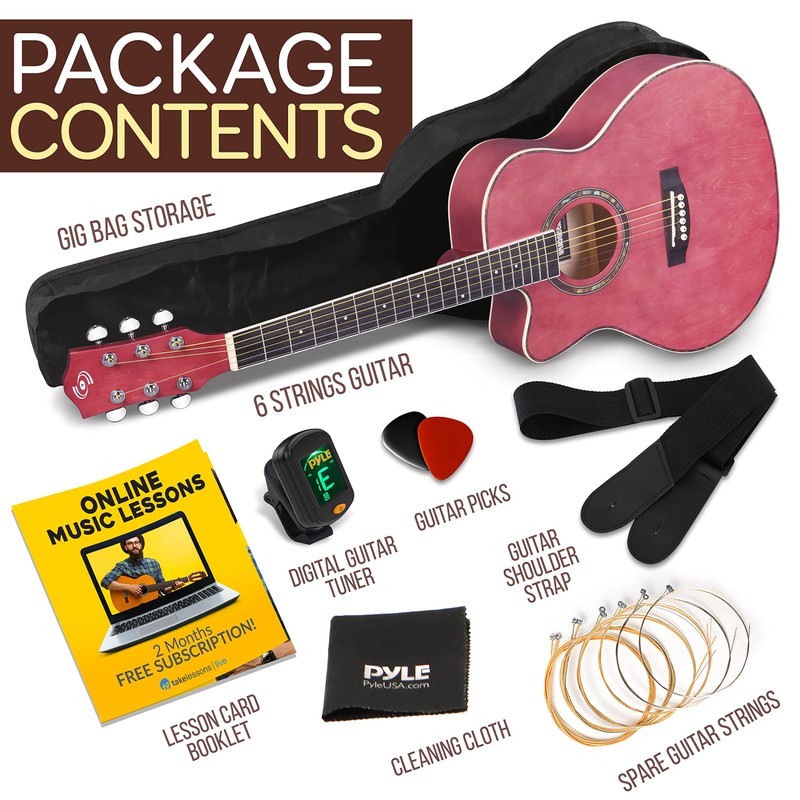 Pyle Acoustic Guitar Kit, 3/4 Junior Size All Wood Steel