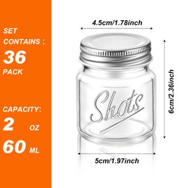 36 Pcs Mini Mason Jar Shot Glasses with Lids 2 Oz Mason Jars Shot Glasses Dishwasher Safe Mason Shooter Glass for Wedding Party Favors Home Bar Drinks Shot Favors Desserts (Clear,Gold)