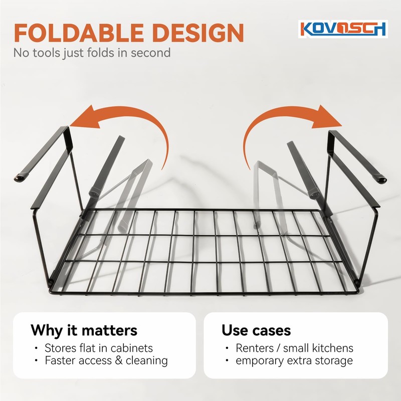 KOVOSCH Under Shelf Basket, 15" Metal Under Shelf Storage, Space