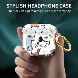 Cute Case Cover Compatible with AirPod 4th Generation 2024, Shockproof for Women & Girls with Cute Golden Round Buckle – Protective, Anti-Drop Design(Happy Dog)