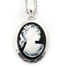 Cameo Classic Lady Silver Tone Oval Locket Pendant with Long Chain/ 56cm L