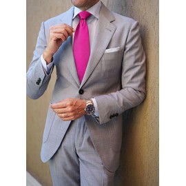 HISDERN Mens Ties for Men Hot Pink Tie with Pocket Square Set Magenta Necktie Satin Silk Fuchsia Neck Tie Set Light Neon Fluorescent Tie Handkerchiefs Wedding