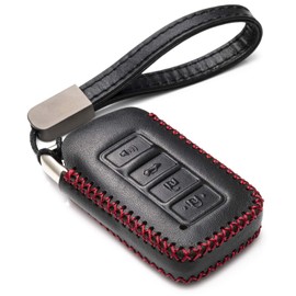Vitodeco Genuine Leather Smart Key Fob Case Cover Protector Suitable for 2014-2021 Lexus UX, NX, RX, GX, LX, is, ES, GS, LS (4-Button, Black/Red)