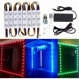 10FT Storefront Window LED Light Kit 5050 RGB Injection LED Module Light with Power Plug and 24 Key Remote Controller