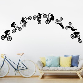 SITAKEGS Jump Bike Cyclist Wall Decals, 8pcs BMX Bicycle Extreme Sports Wall Stickers, Removable Mountain Bike Rider DIY Art Silhouette Wall Mural Wallpaper for Man Kids Boys Girls Room Bedroom Decor