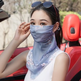 100% Silk Silkworm Cocoon Mask Neck Gaiter - Summer Breathable Thin Veil for Women's Riding Mask Paper Pleated Beige Veil 10ea