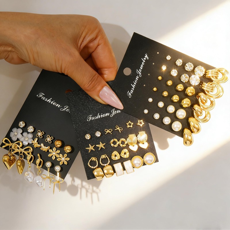 75 Pairs Gold Stud Earrings Set for Women, Trendy Hypoallergenic