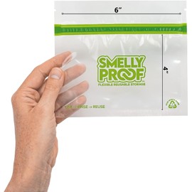 Smelly Proof Reusable Ziplock Bags for Food Storage Designed US MADE, Dishwasher-Safe, Easy-To-Clean, PEVA & BPA FREE, Clear FLAT Small 3-mil Thick, 6" x 4", Reusable Snack Size Bags, 10-Pack