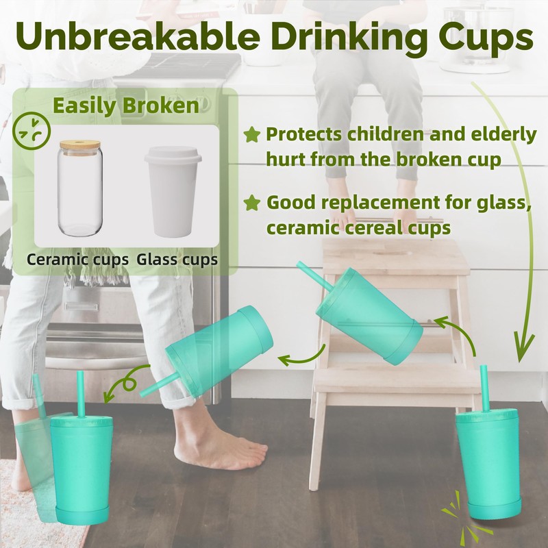 Homestockplus 10 Oz Wheat Straw Reusable Cups with Lids &