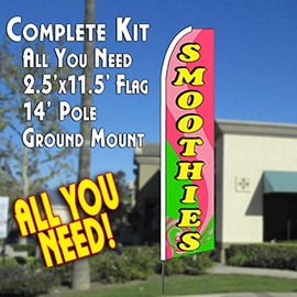 SMOOTHIES (Pink Swirl) Flutter Feather Banner Flag Kit (Flag, Pole, & Ground Mt)