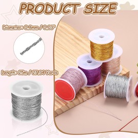 sourcing map 0.8mm Metallic Cords Thread,12 Ply Metallic Ornament Twine Non Stretch Tinsel String Rope for Jewelry Making Gift Wrapping, Silver Tone, 27.34Yards