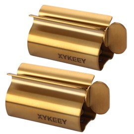 XYKEEY Toothpaste Tube Squeezer - Set of 2 Toothpaste Squeezer Rollers, Metal Toothpaste Tube Wringer Seat Holder Stand (Matt Gold)