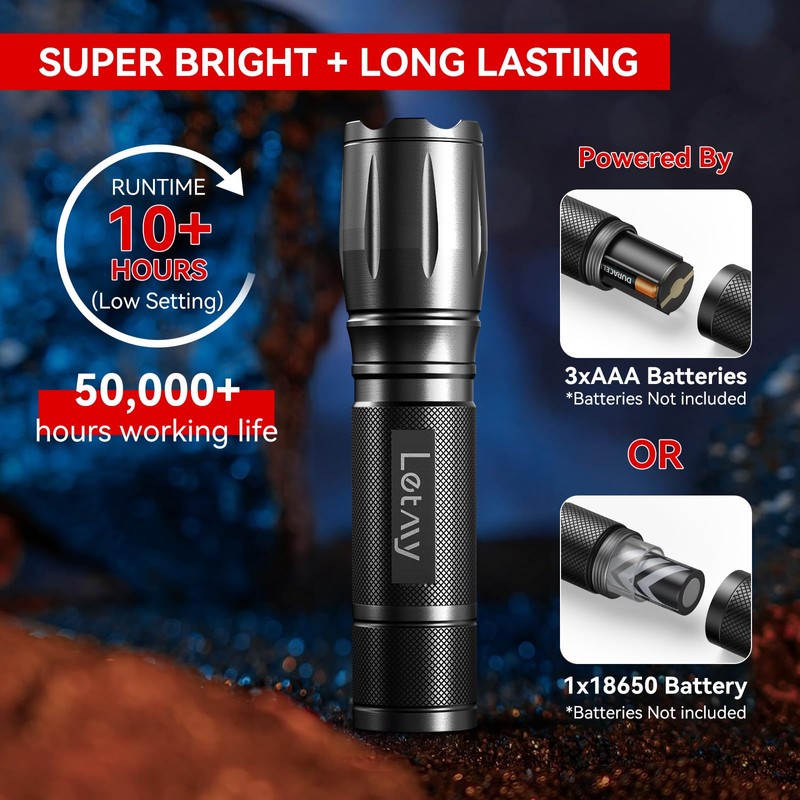 LETMY Tactical Flashlight S2000-2 Pack Bright Military Grade LED Flashlights