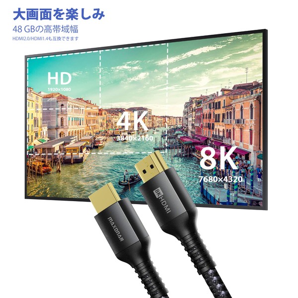 Stouchi HDMI 2.1 Cable, 1.2M, 8k, 48Gbps, 144Hz, Ultra High Speed, HDMI High Speed, Ultra High Speed, 3D HDR, Ethernet, Supports eARC, Supports 4K/2K, HDMI 2.1a Cable, PS5, PS4, Switch, HDTV, Blu-Ray