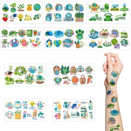 10 Sheet Earth Day Tattoo Stickers Environmental Protection Stickers Waterproof Cartoon Fake Tattoos for Birthday Party Favors Goodie Bags Stuffers Party Fillers