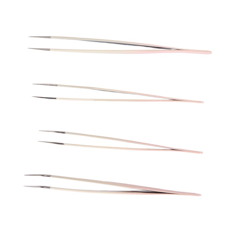 4pcs Eyelash Tweezers Set Stainless Steel False Eyelash Extension Tweezers