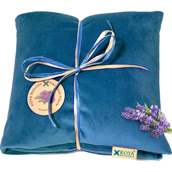 KOYA Naturals Soft Velvet Flax Seed Pillow with Lavender- Microwave Heating Pad – Microwavable Moist Heat Pack – for Neck, Muscle, Joint, Stomach Pain, Menstrual Cramps (Turquoise)