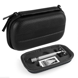 Linkidea Hard Travel Case Compatible with Vikings, Mercur, Shaving Revolution Double Edge Safety Razor, Storage Box Organizer for Safety Razor & Shaving Attachment (Litchi Vegan Leather)