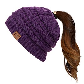 Hatsandscarf CC Exclusives Solid Color Beanie Tail Hat for Adult (MB-20A) (Purple)