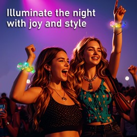 Asawira 4 Pcs Light Up Mermaid Scrunchies, LED Hair Scrunchy for Girl & Women, Multi Light Modes, Glow in the Dark Accessories for Rave Neon Slumber Party(Light pink, Green, Magenta, Orange)