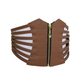 TFJ Women Fashion Wide Elastic Corset Belt Hip Waist Brown Plus Size L XL XXL